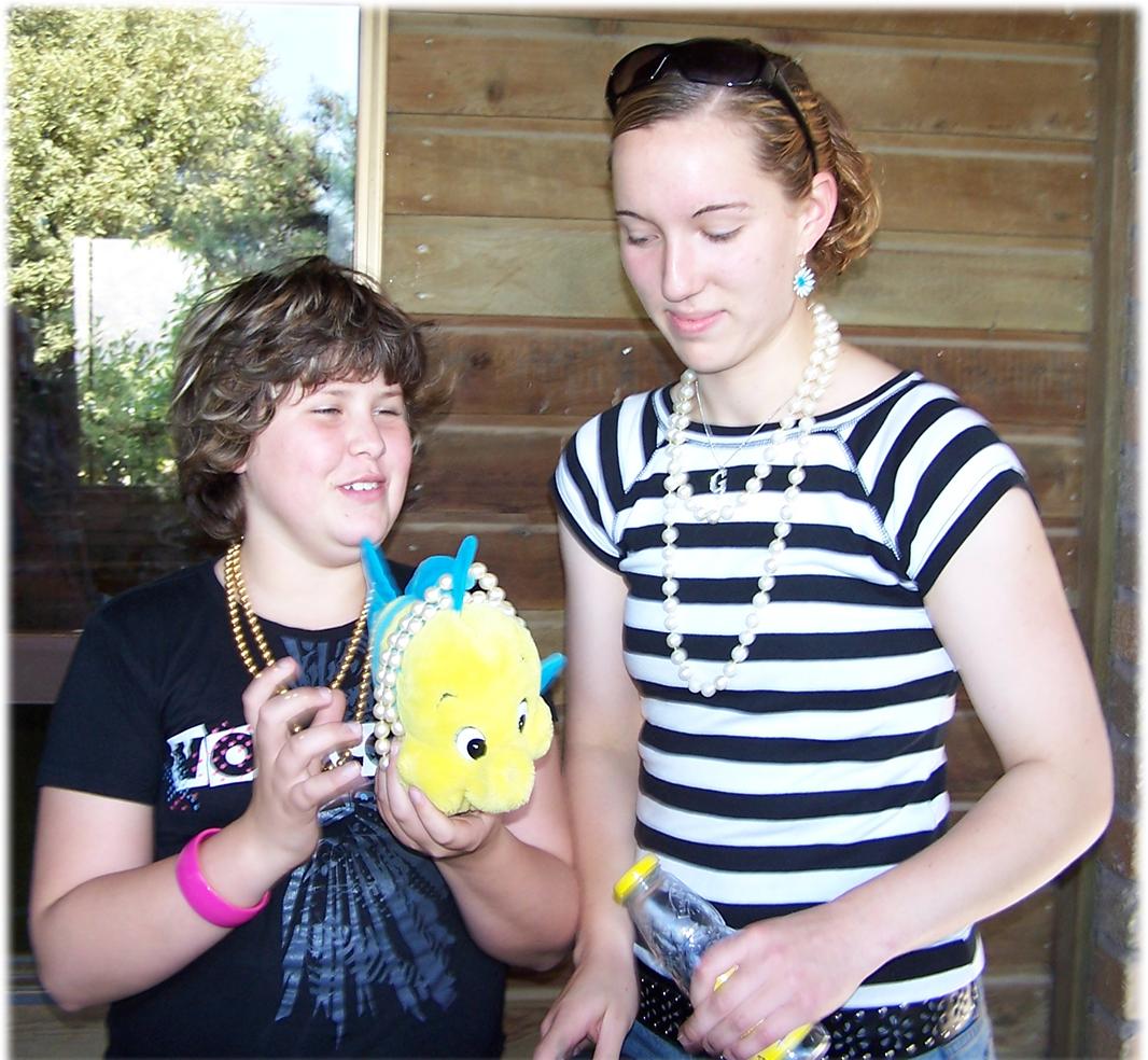 kate and me, with Flounder - what a spunk! espesh with the pearls