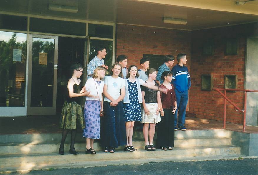Our Grade six Leaver's at Evandale, 1998. Front from Left: Danielle, Natalie, Me, Rebecca, Lav, Jenni, and back: Daniel, Ben, Matt, Mark and James.