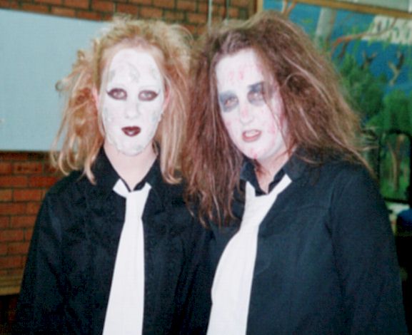 Carvilla and Miss Dunn (milly and emily) dressed up for School for Ghoul, out grade ten production