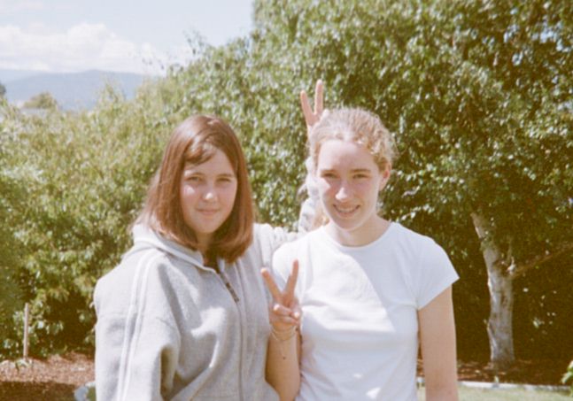 Me and Sherroy in my back yard - Rabbit ears were so grade two! =P