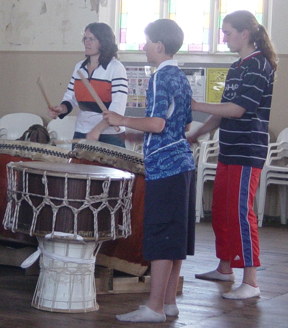 Aled and I playing the taiko, you can just see me...