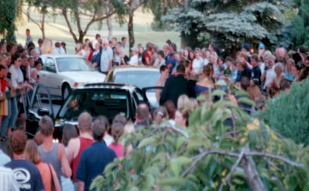 Getting out of the car at the casino, you can sorta see us, look at all the people, we felt like celebrities I tell ya! =)